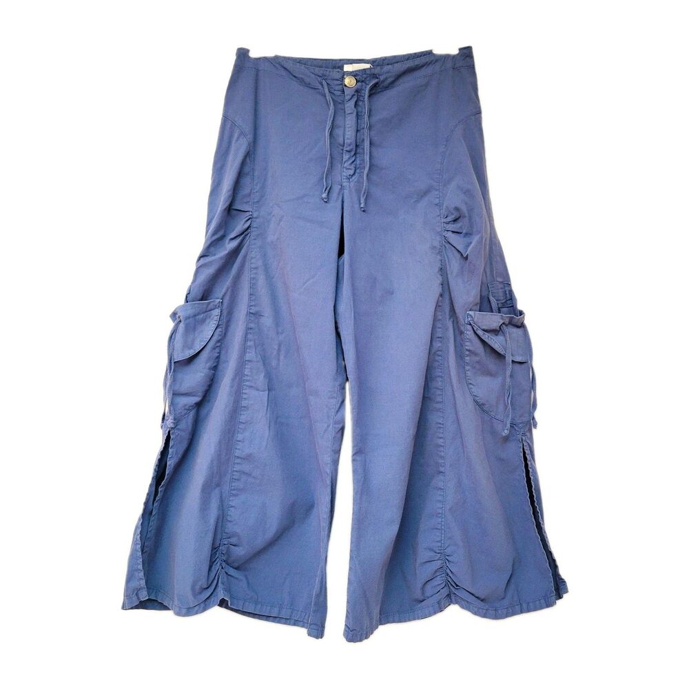 XCVI Blue Cargo Capri Pants S Wide Leg Utility Ruched Drawstring Pockets